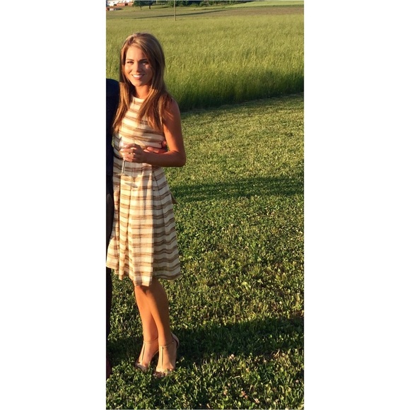 Muse - Brown, gold and tan striped dress with belt - Picture 6 of 6