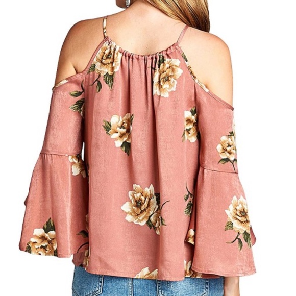 Floral Cold Shoulder Top with Tie - Picture 4 of 4