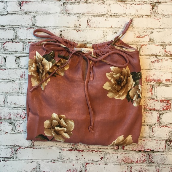 Floral Cold Shoulder Top with Tie - Picture 2 of 4