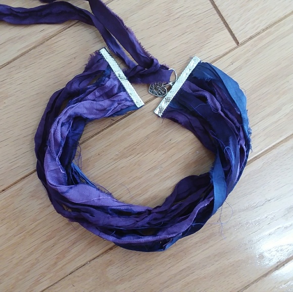 SARI SILK strands Choker silver heart purple blue - Picture 1 of 5