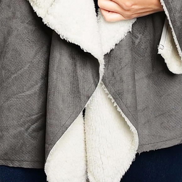 Gray Faux Suede Shearling Sherpa Jacket Coat S M L - Picture 6 of 8