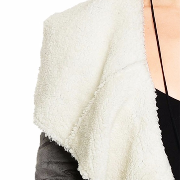 Gray Faux Suede Shearling Sherpa Jacket Coat S M L - Picture 5 of 8