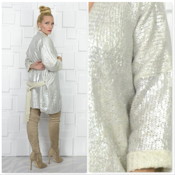 💋LAST 1💋SILVER METALLIC CARDIGAN - Picture 2 of 4