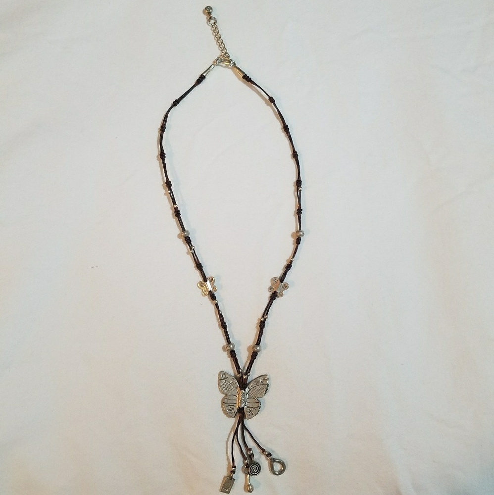 Leather necklace with butterfly pendant