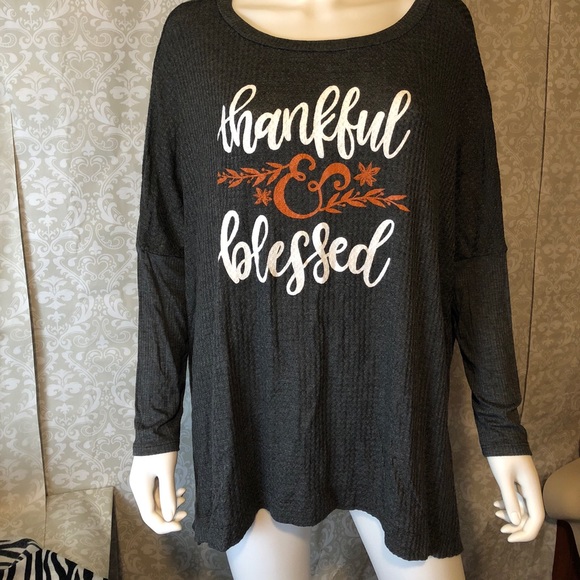Thankful and Blessed Thermal Casual Top Sz M - Picture 3 of 3