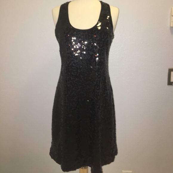 Black Calvin Klein Sequin Racerback Dress - Picture 1 of 8