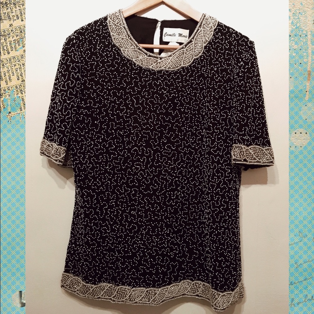 Beautiful Beaded Silk Dressy Evening Party Blouse