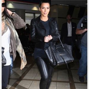 Large black leather velvet tote