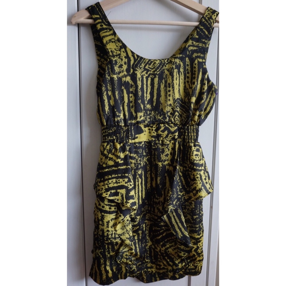 Yellow Green & Black Peplum Dress - Picture 1 of 3