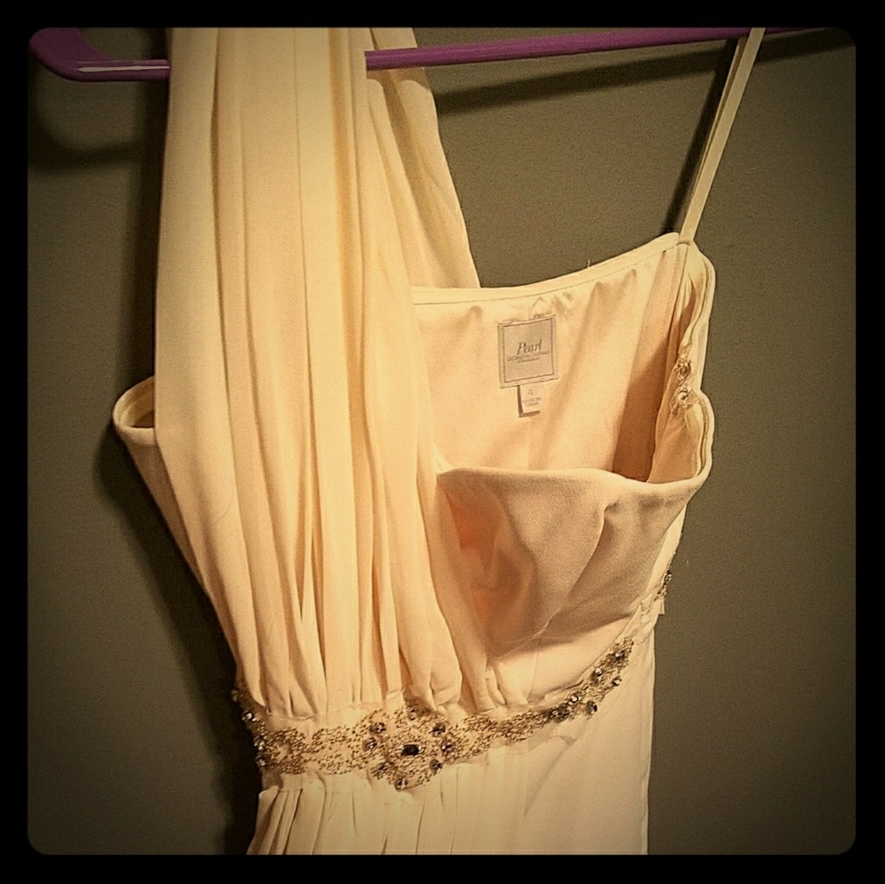 Cream one shoulder greek style dress