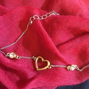 Gold and silver diamond heart anklet