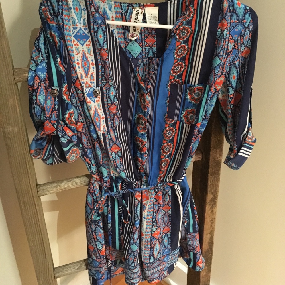 Button up romper with waist tie