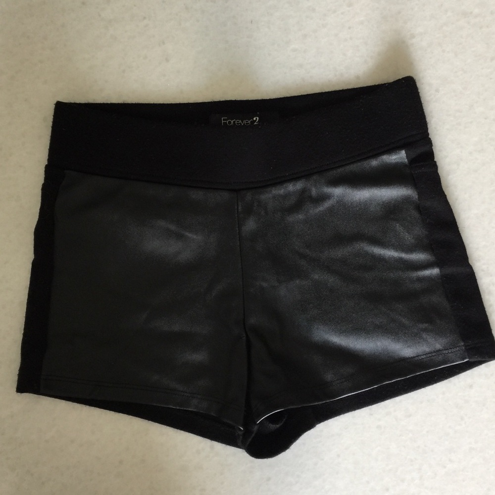 Leather look paneled shorts
