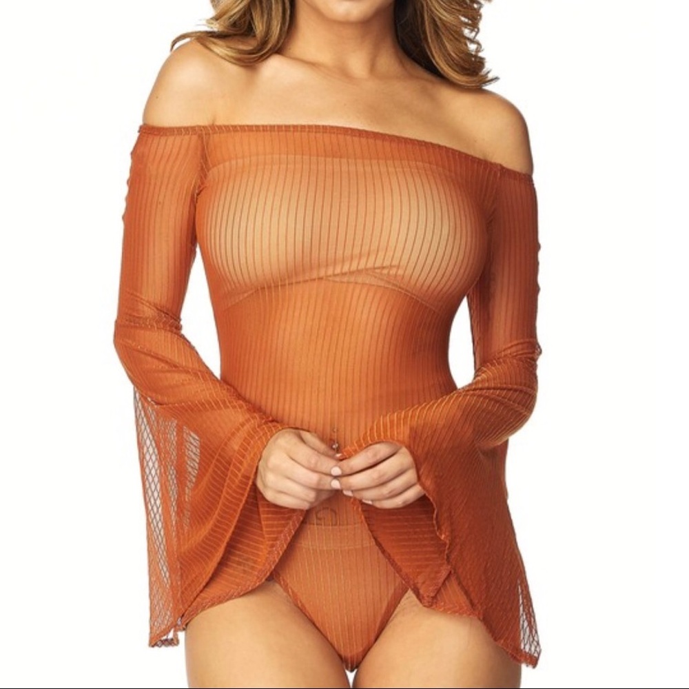 Off the shoulder sheer bodysuit