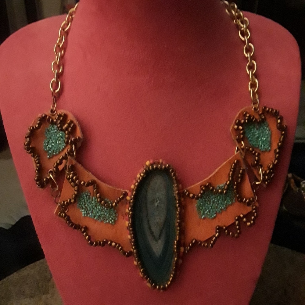 Orange leather statement necklace