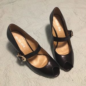 Black Chelsea Crew Peep Toe heels