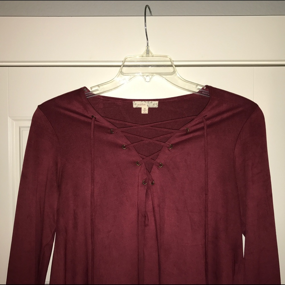 Microsuede Maroon Cross-Neck Swing Dress 💋