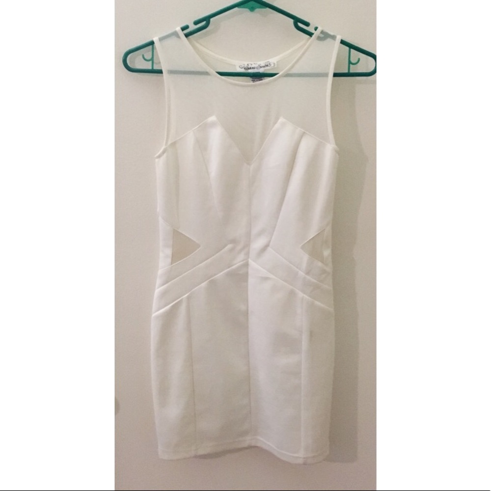 White Ivory Bodycon Sheer Detail Mini Dress Size S