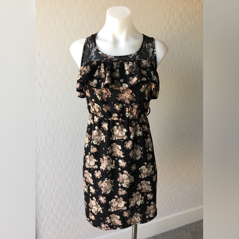 Windsor--Black Floral and Lace Racerback Dress