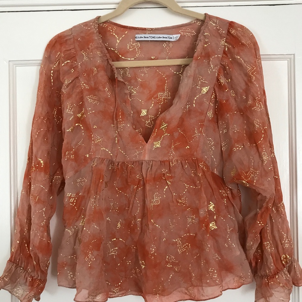 V neck flowy orange blouse