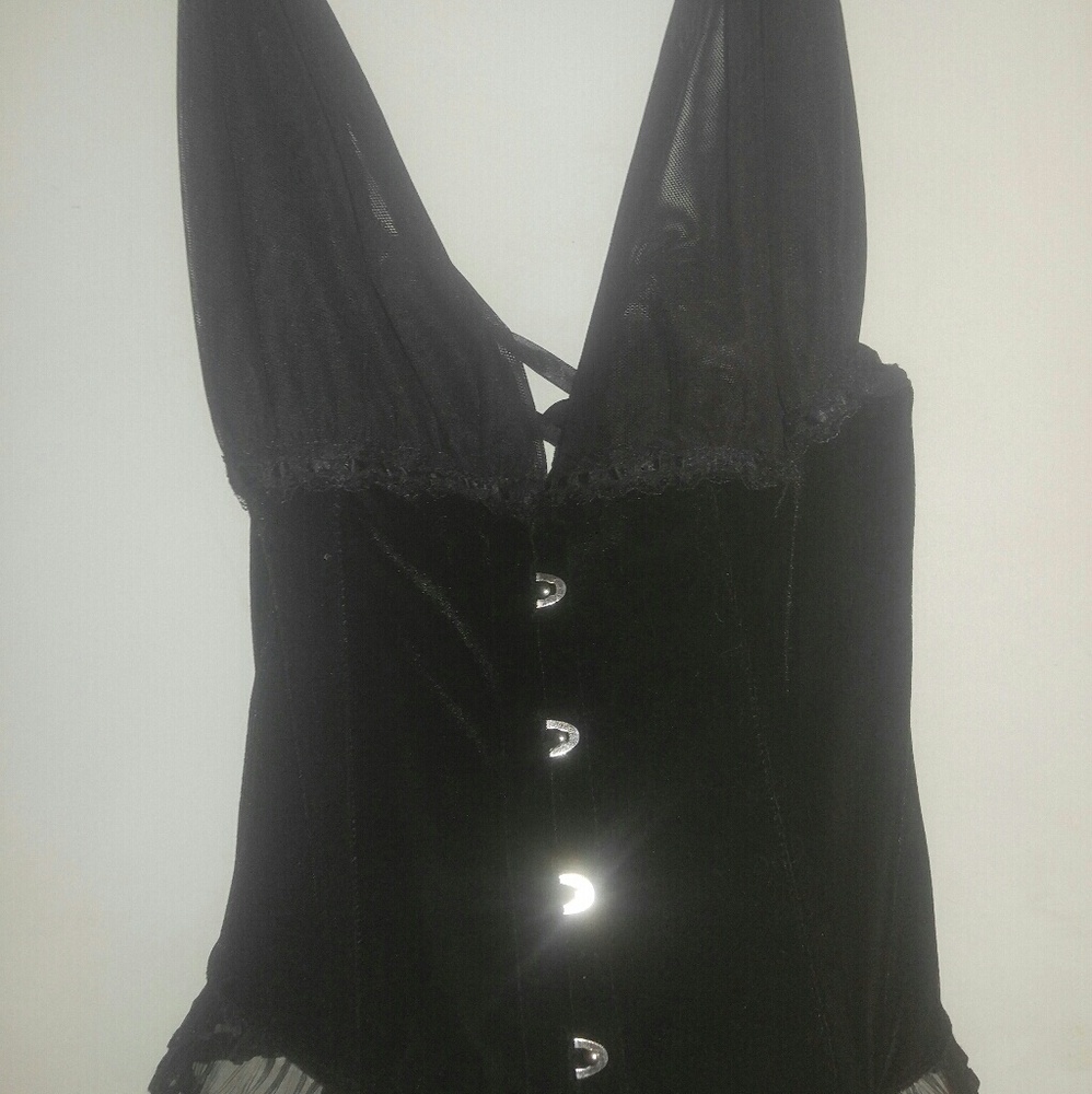 Sheer and velveteen corset top