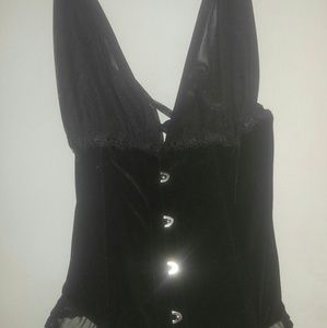 Sheer and velveteen corset top