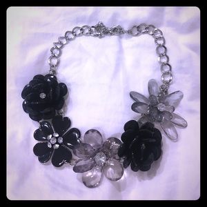 Black and silver floral statement necklace
