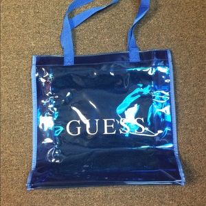 Guess Brand blue, clear plastic tote bag