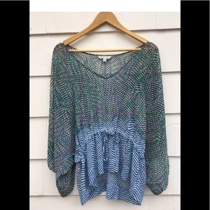 CAbi Tunic Top Kimono Sleeve Drawstring Tie Sheer CAbi Tunic Top Kimono Sleeve Drawstring Tie Sheer