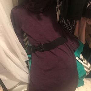 Plum sweater dress with belt