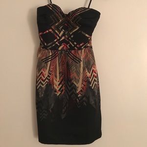 Ecoté patterned cocktail dress with beaded bodice