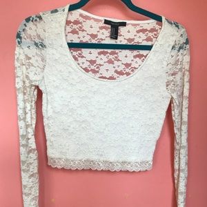 White long sleeve lace crop top