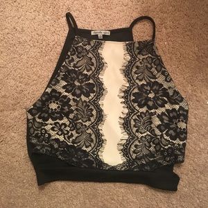 Black, cream, & lace crop top