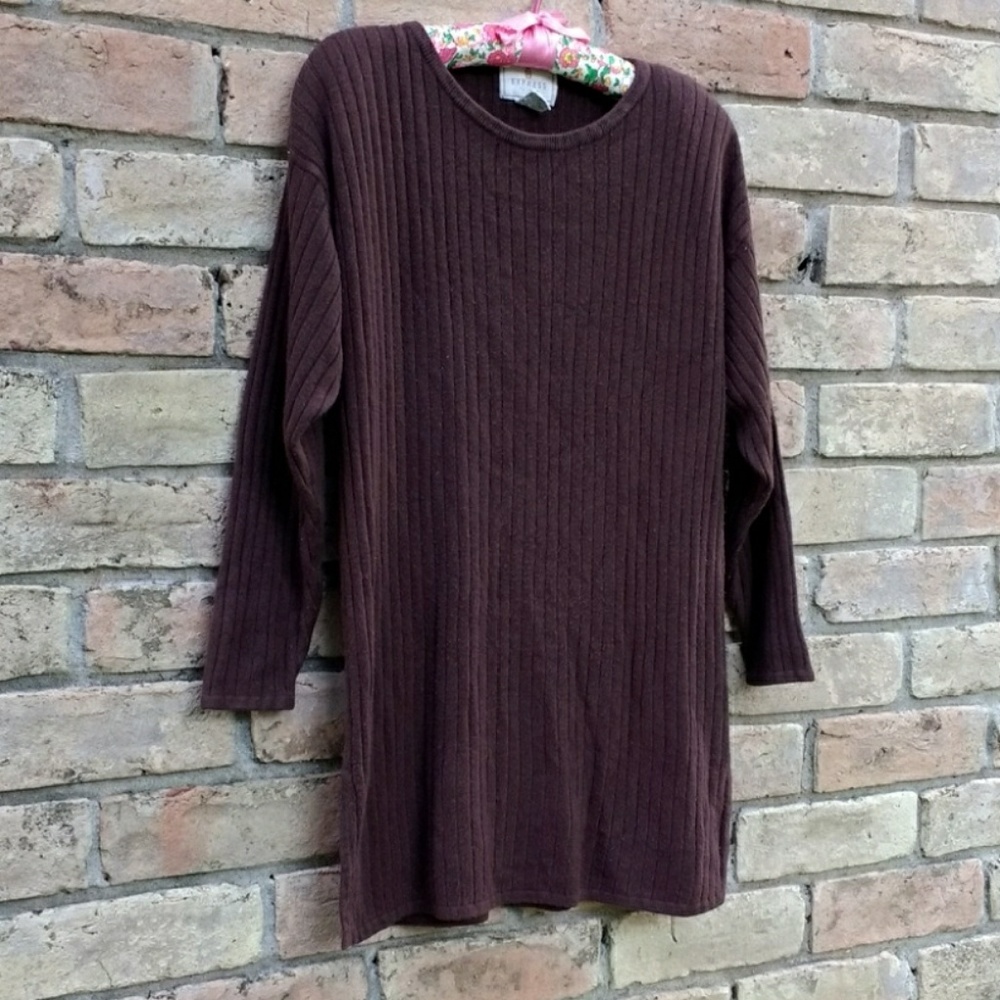 Vintage Express Long Brown Ribbed Sweater