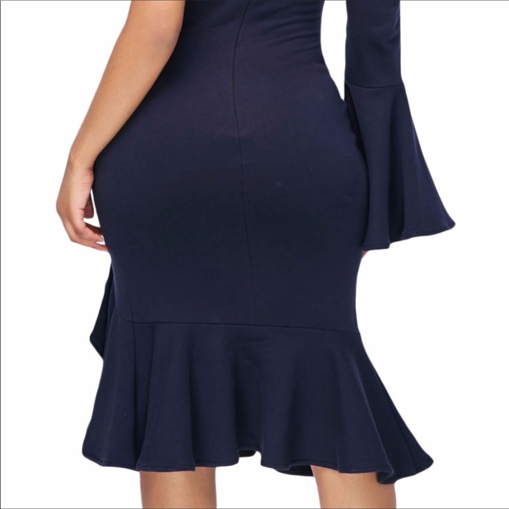 Navy One Shoulder Dress - Picture 7 of 8