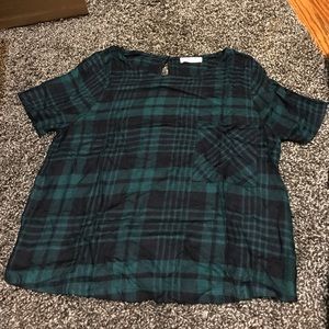 Navy and hunter green plaid top