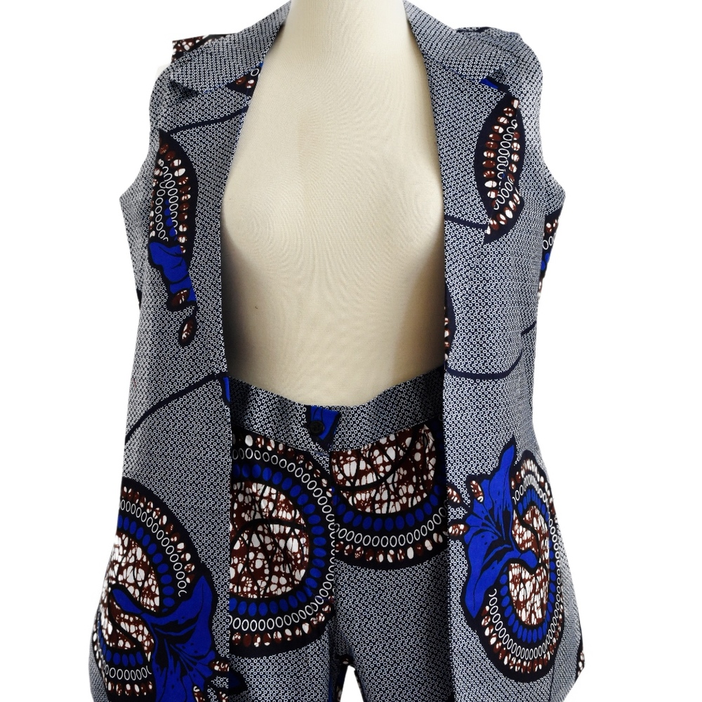 African Print Sleeveless Jacket Set For Women