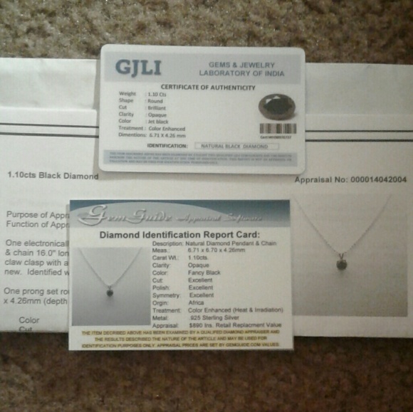 💎SALE💎NWT/COA Natural Blk Diamond Solid925 16"Nk - Picture 6 of 8