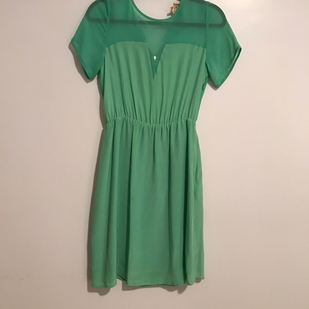 Mint green yumi Kim silk & sheer paneled cocktail