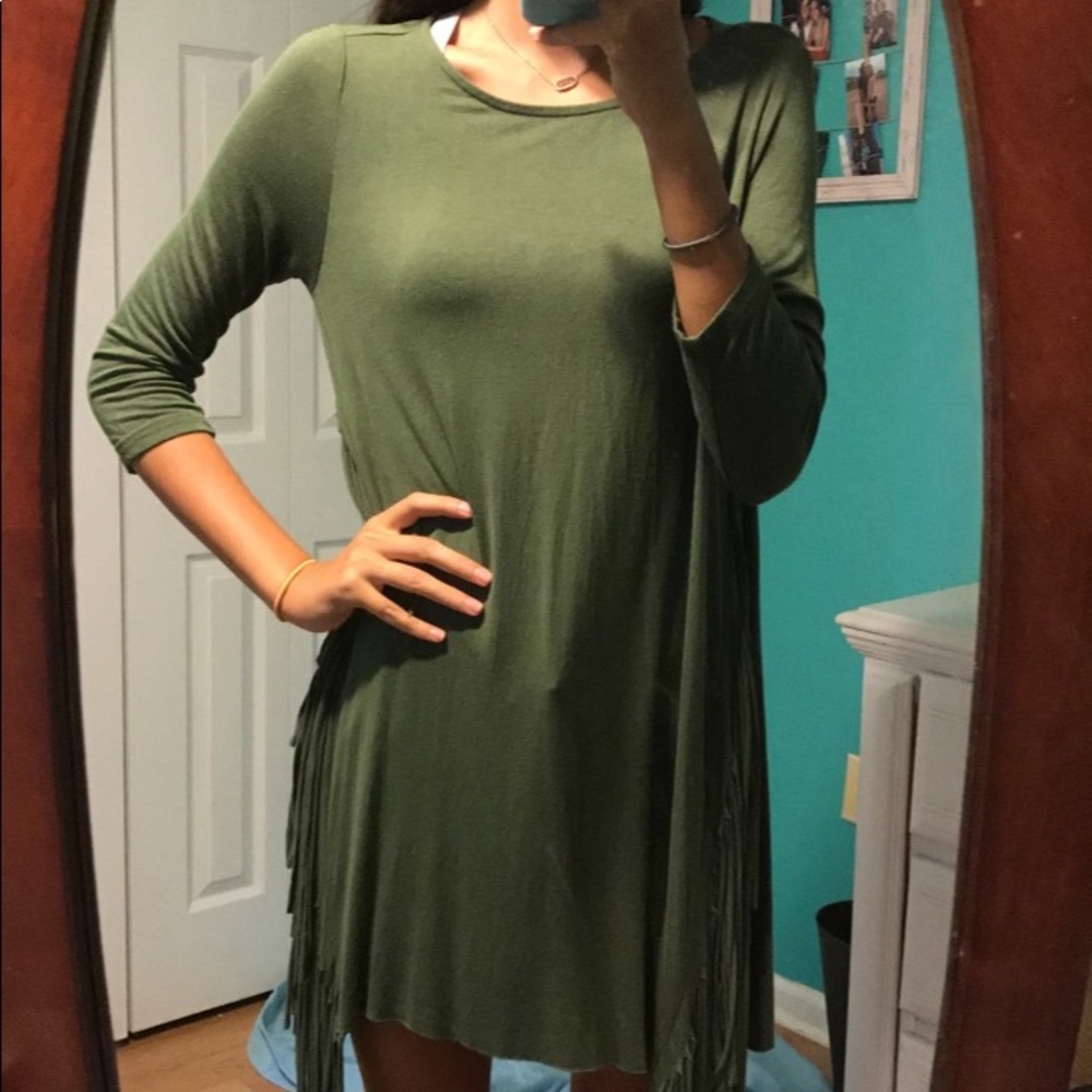 green fringe dress