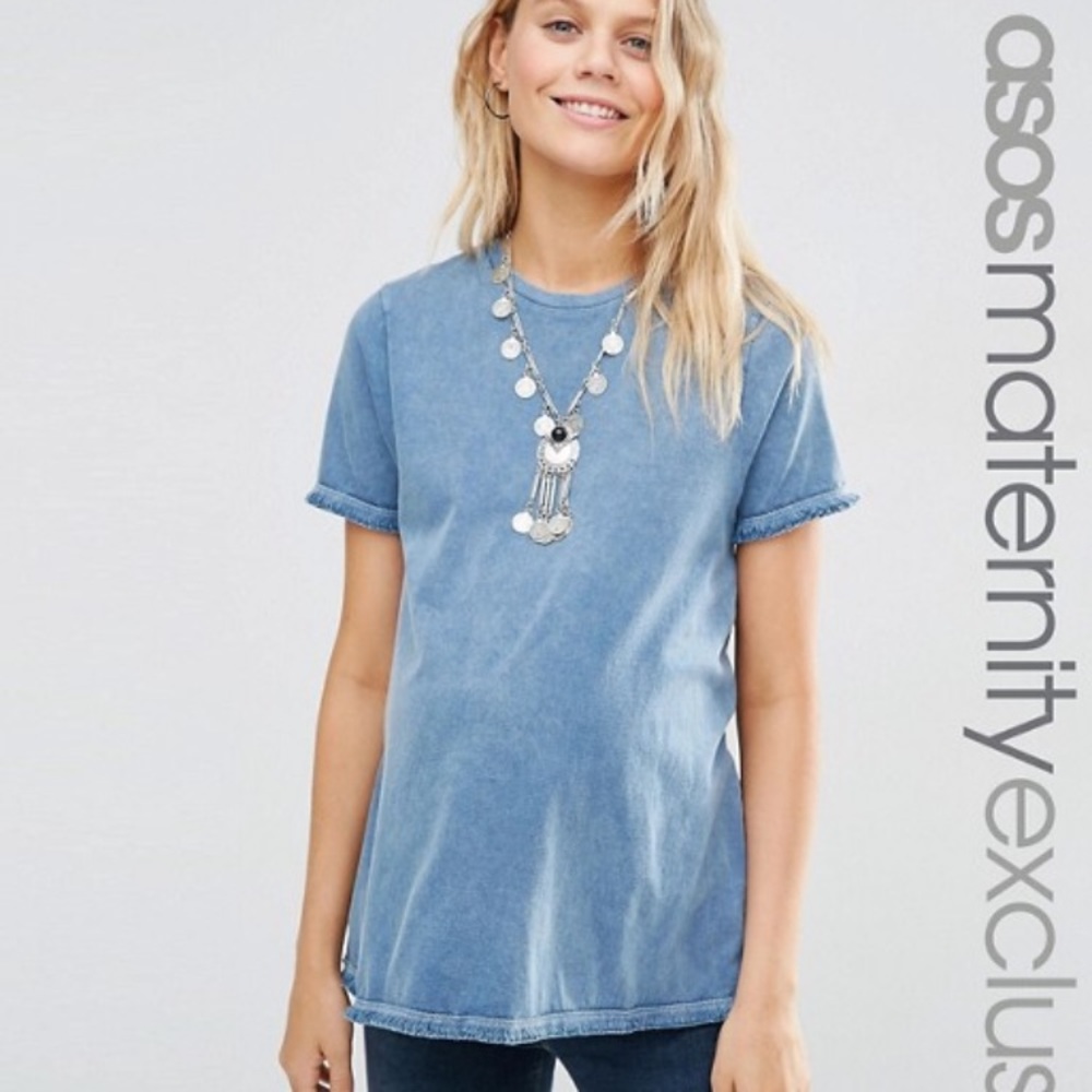Maternity T-Shirt with Fringed Hem and Cuff Detail