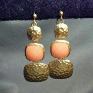 Colored Stone & Brass hand banged drop earrings