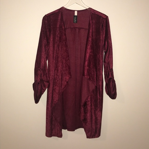 Crushed Velvet Red Robe Style Cardigan Waist Tie - Picture 6 of 8
