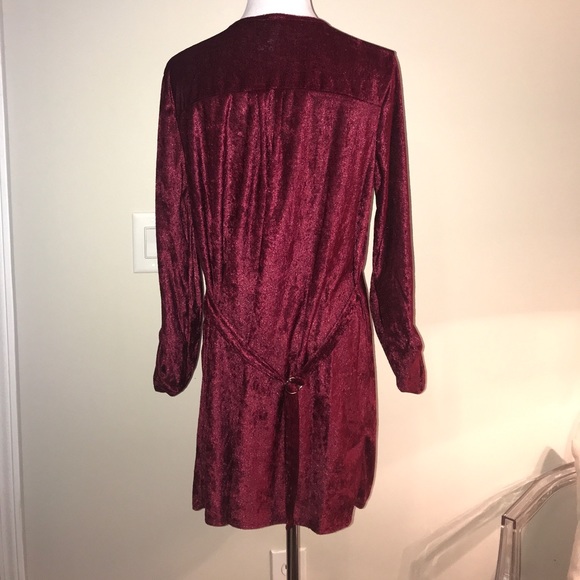 Crushed Velvet Red Robe Style Cardigan Waist Tie - Picture 8 of 8