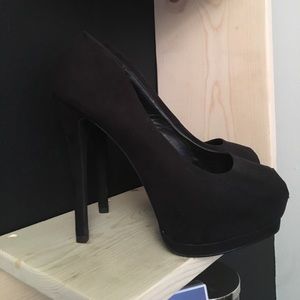 Black peep-toe platforms