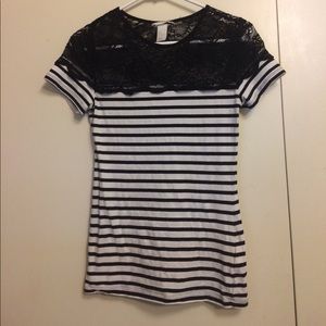 H&M striped with black lace top H&M striped with black lace top