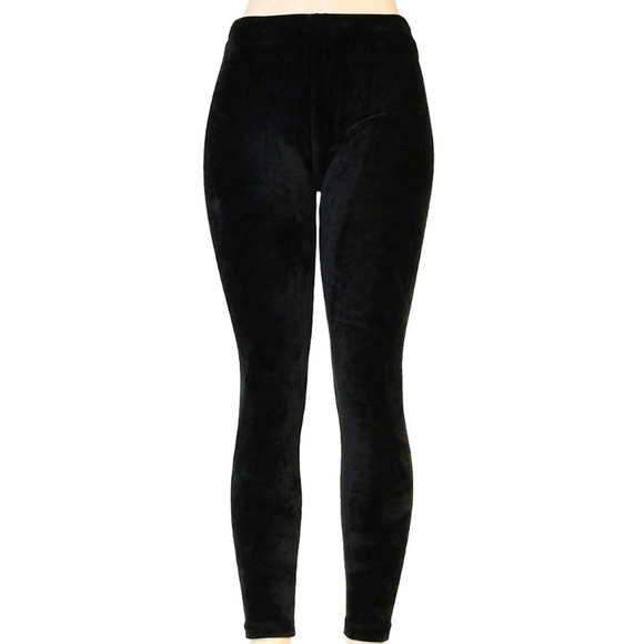 Crushed Velvet Leggings One Size Velour Black - Picture 6 of 8