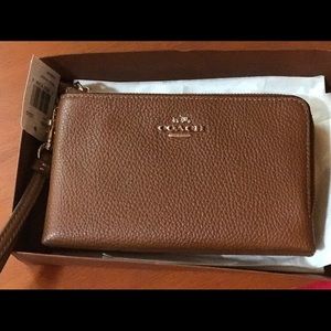Coach double zip leather wristlet/wallet