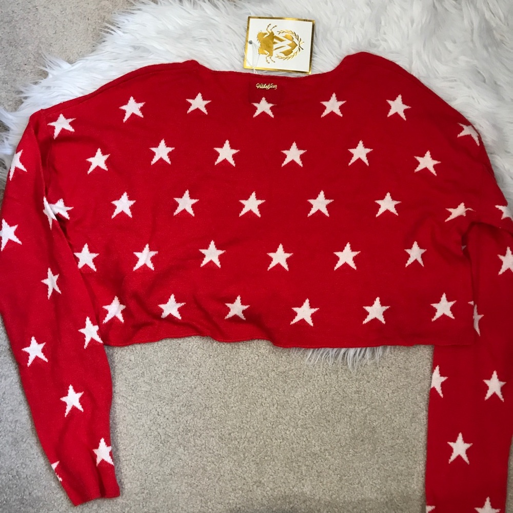 SOLD NWT wildfox Couture star red crop long sleeve - Picture 2 of 4
