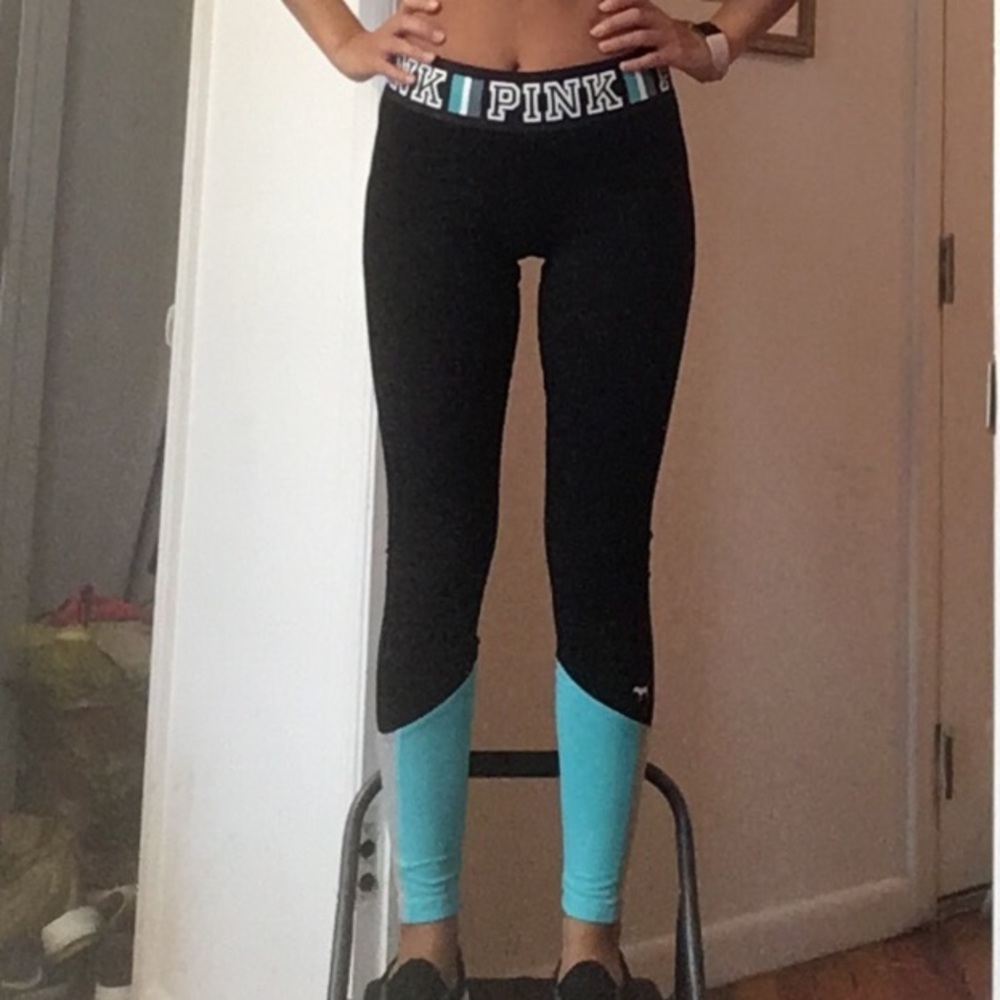 VS Pink leggings, black, logo waistband, small